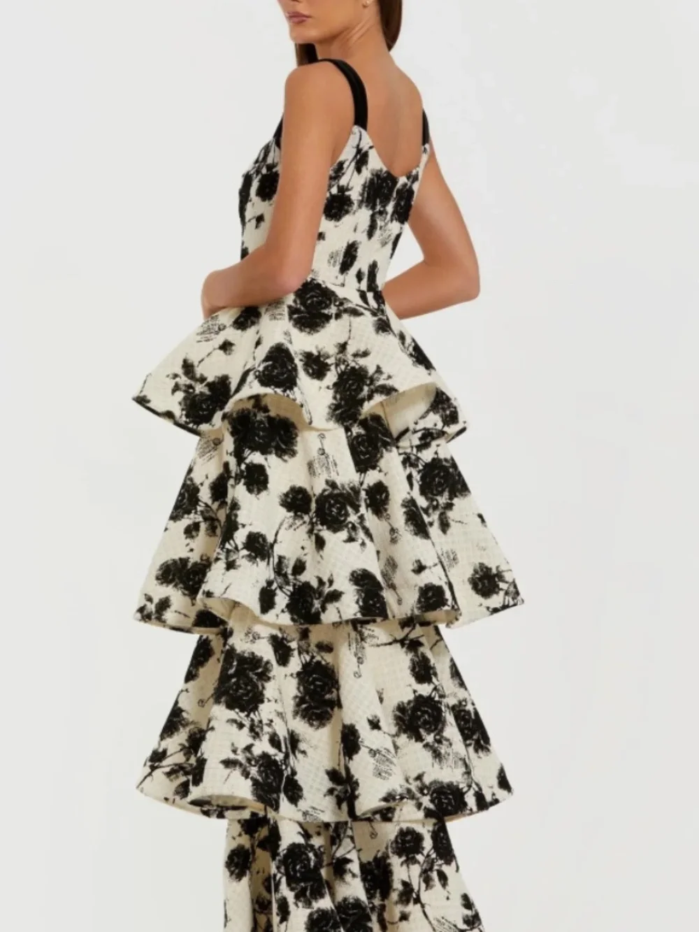 Mac Duggal | Dresses | Mac Duggal Black And White Floral Boucle Tiered ...